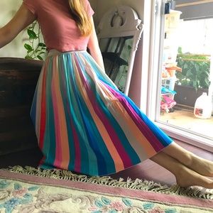 🌈 Rainbow Midi Accordion Pleated Skirt